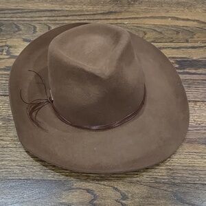 Pendleton Brown Wide-Brim Wool Fedora Hat Leather Brim Brown